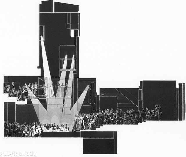 Corte arquitectónico del Museo Xul Solar con sus espacios de exposición superpuestos