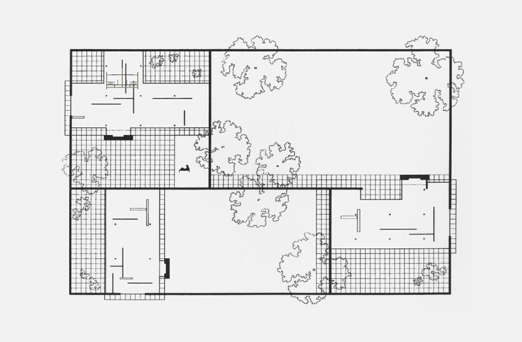 Planta del proyecto Tres casas con patio