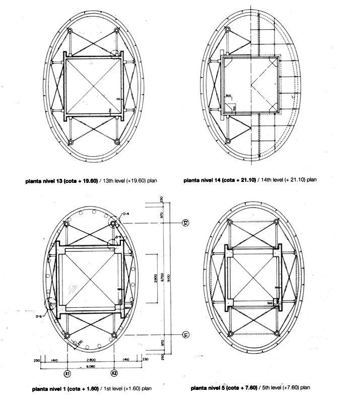 Planta de la torre existente con el cilindro de base elíptica de Ito